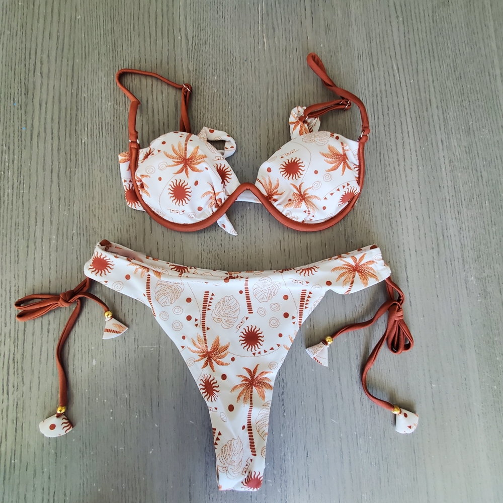 White and Brown Bikini Set